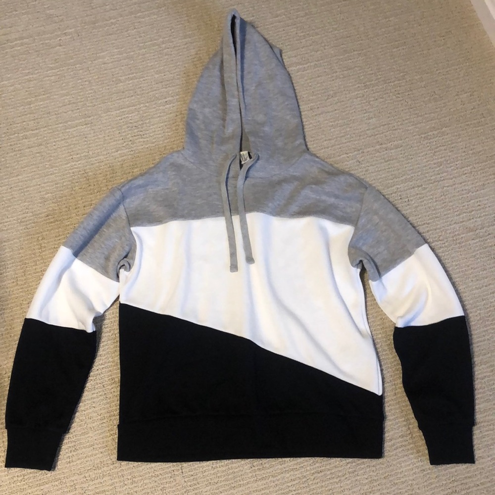 Grey black and white color block hoodie